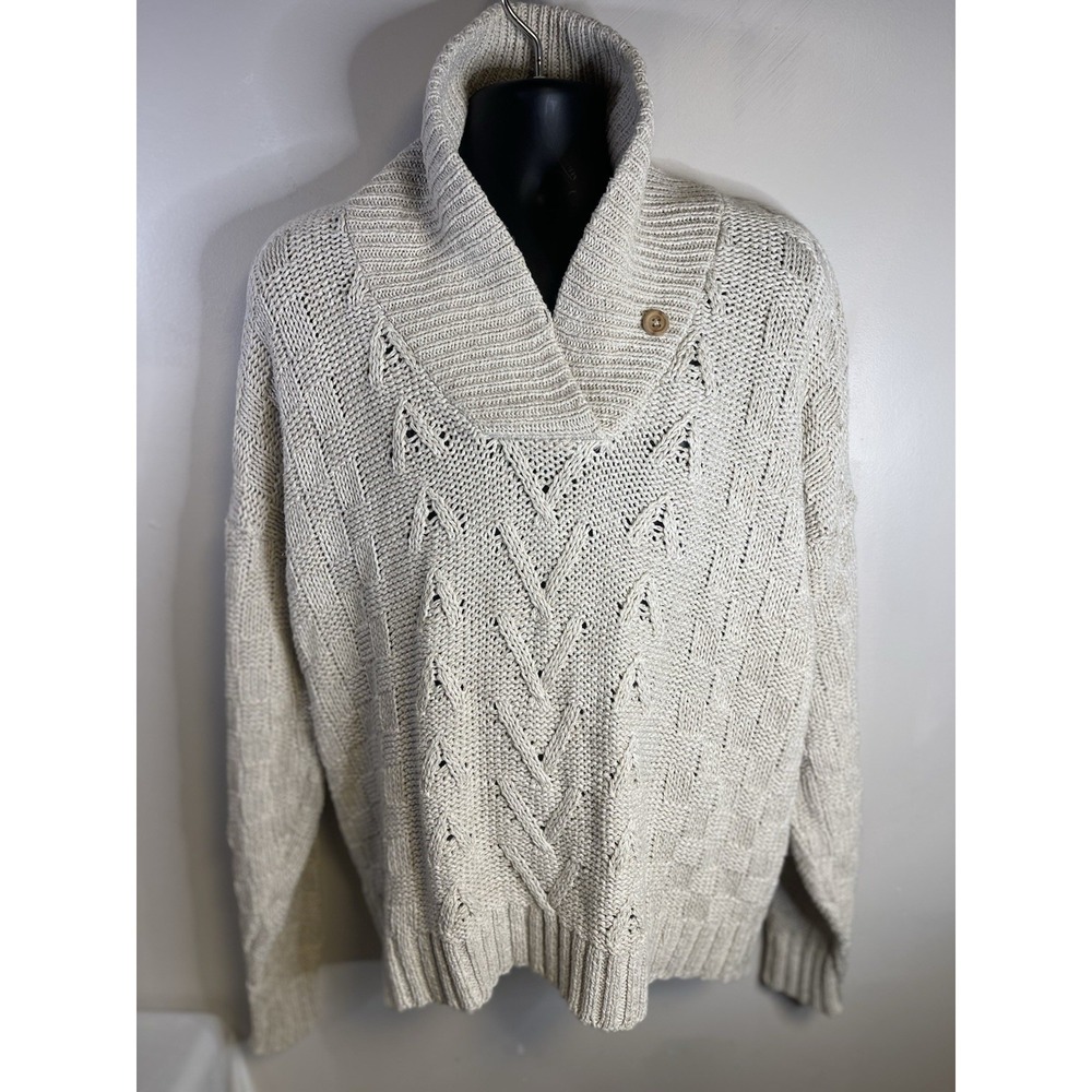 Vtg The Swag Sweater Men's L White Knit Cowl Neck Pullover Long Sleeve MadeInUSA
